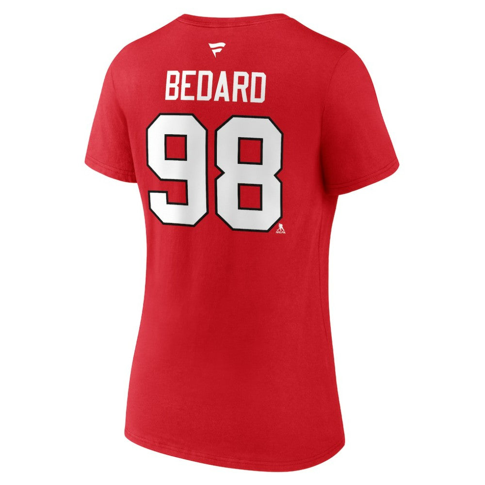 NHL Red Connor Bedard Chicago Blackhawks Fanatics Women's Authentic Stack Name & Number V-Neck T-Shirt