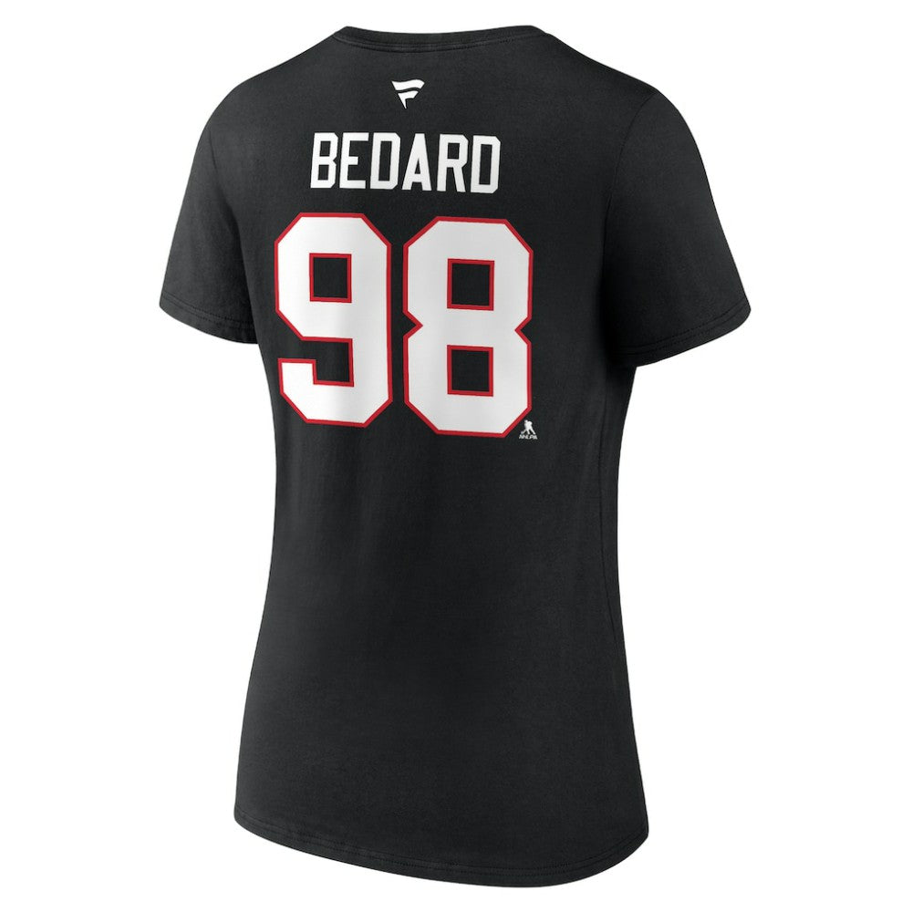 NHL Black Connor Bedard Chicago Blackhawks Fanatics Women's Authentic Stack Name & Number V-Neck T-Shirt