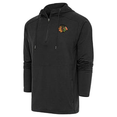 NHL Heather Black Chicago Blackhawks Antigua Spikes Raglan Quarter-Zip Hoodie