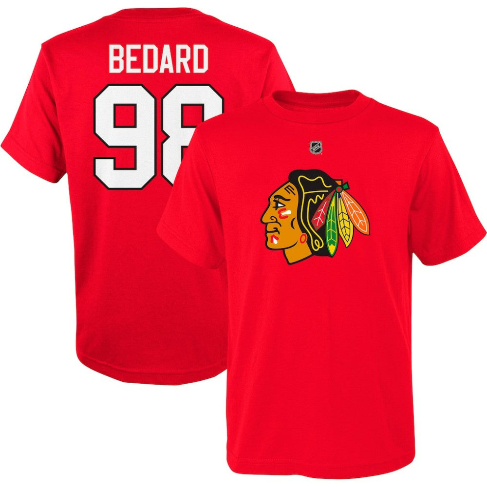 NHL Red Connor Bedard Chicago Blackhawks Youth Player Name & Number T-Shirt