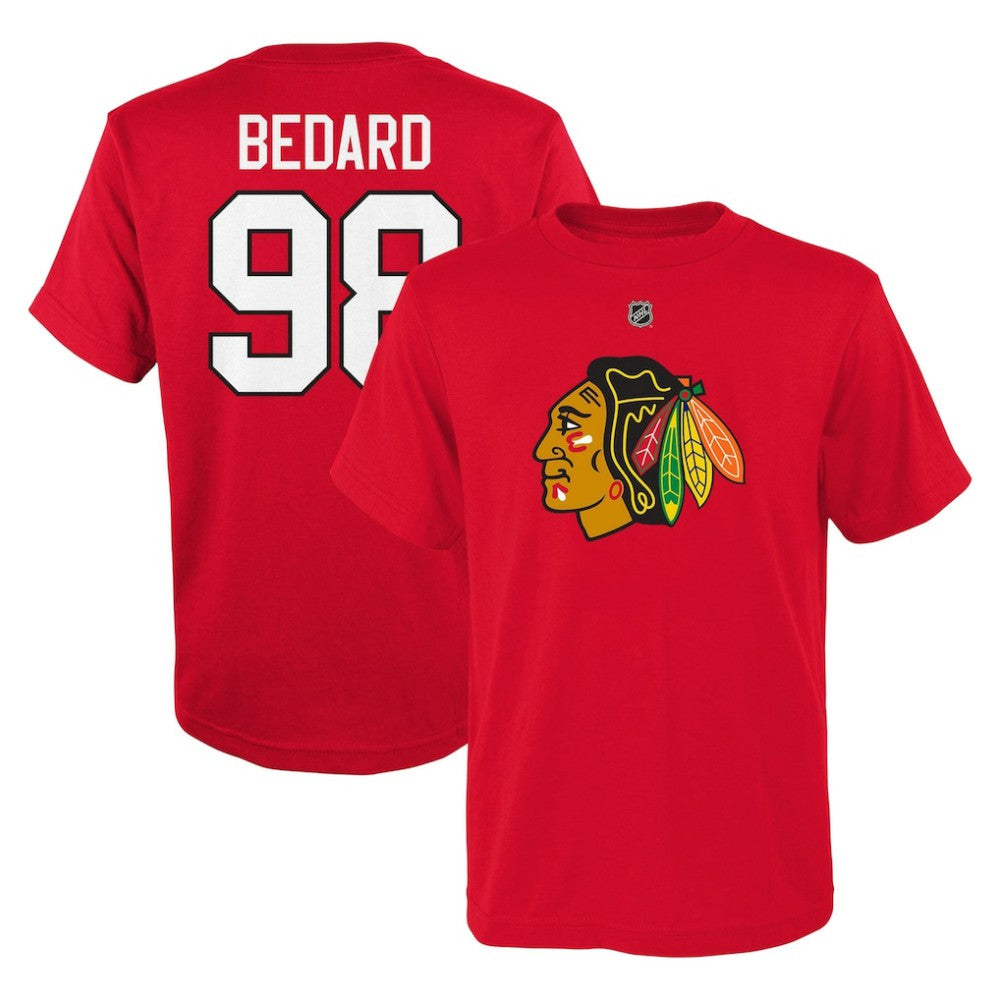 NHL Red Connor Bedard Chicago Blackhawks Preschool Authentic Stack Name & Number T-Shirt