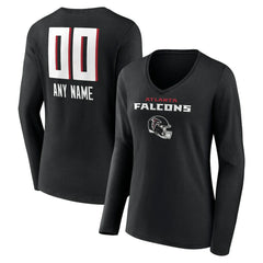 Women's Personalized Name & Number Team Wordmark Long Sleeve V-Neck T-Shirt - Atlanta Falcons