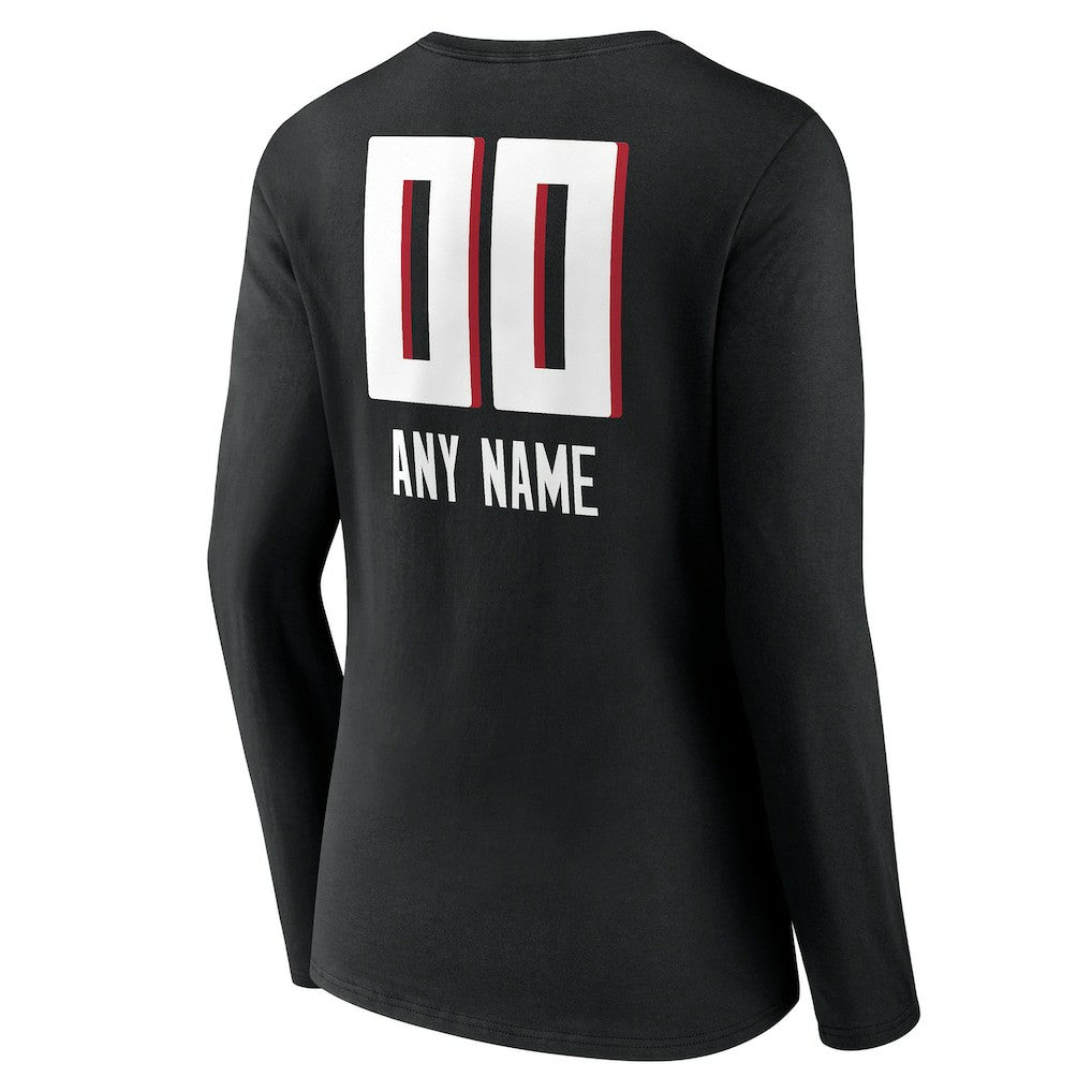 Women's Personalized Name & Number Team Wordmark Long Sleeve V-Neck T-Shirt - Atlanta Falcons