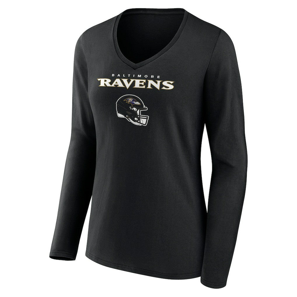 Women's Personalized Name & Number Team Wordmark Long Sleeve V-Neck T-Shirt - Baltimore Ravens