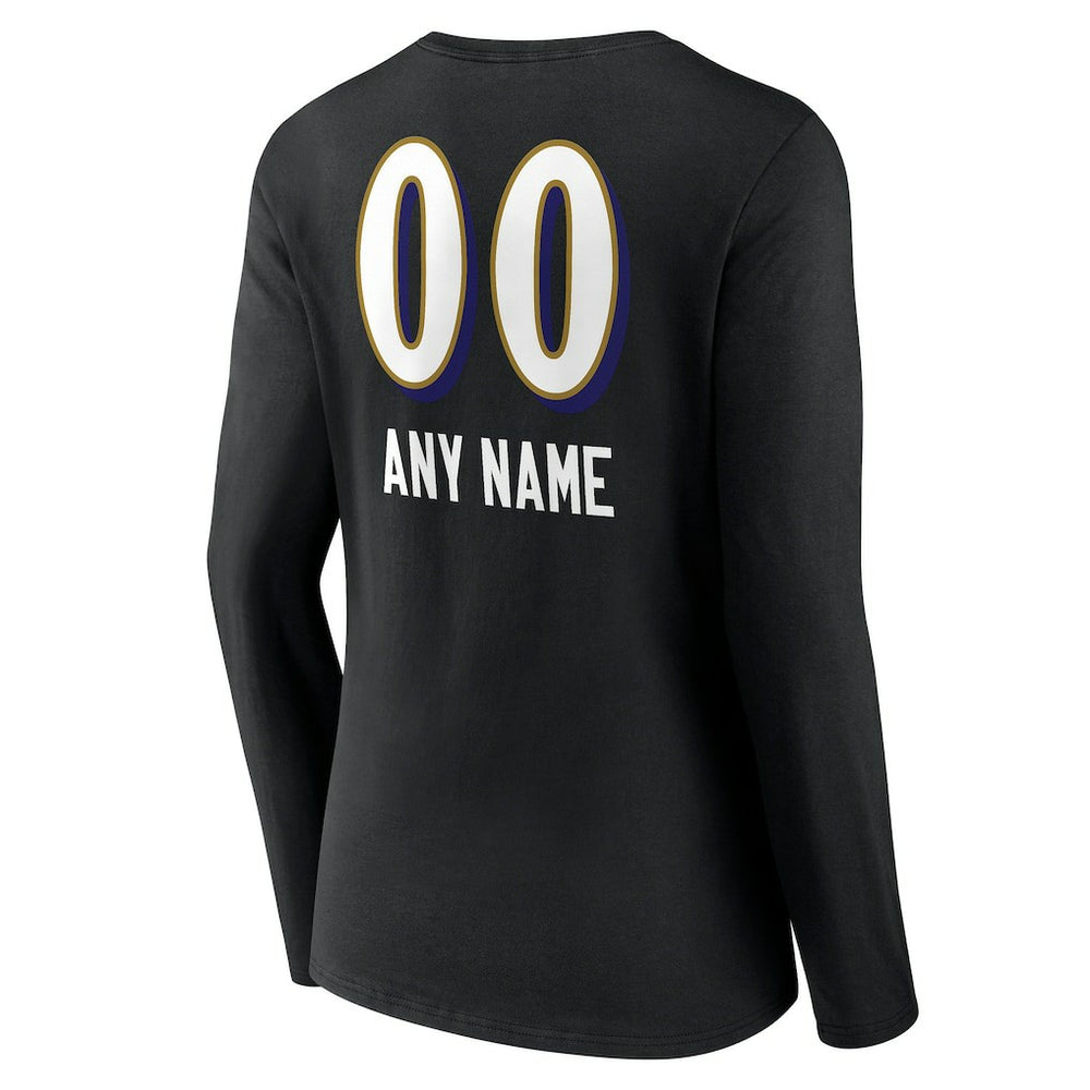 Women's Personalized Name & Number Team Wordmark Long Sleeve V-Neck T-Shirt - Baltimore Ravens