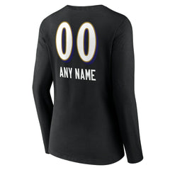 Women's Personalized Name & Number Team Wordmark Long Sleeve V-Neck T-Shirt - Baltimore Ravens