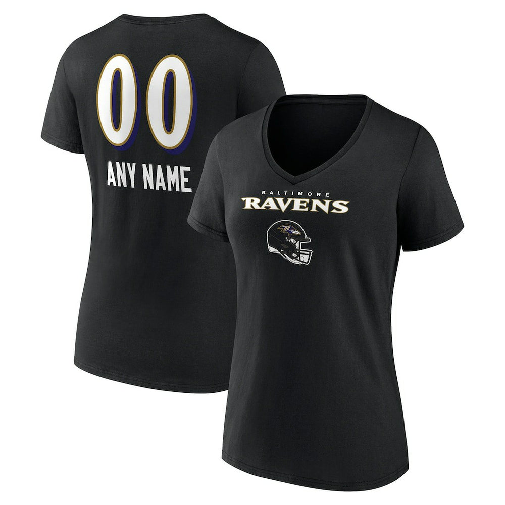 Women's Personalized Name & Number Team Wordmark V-Neck T-Shirt - Baltimore Ravens