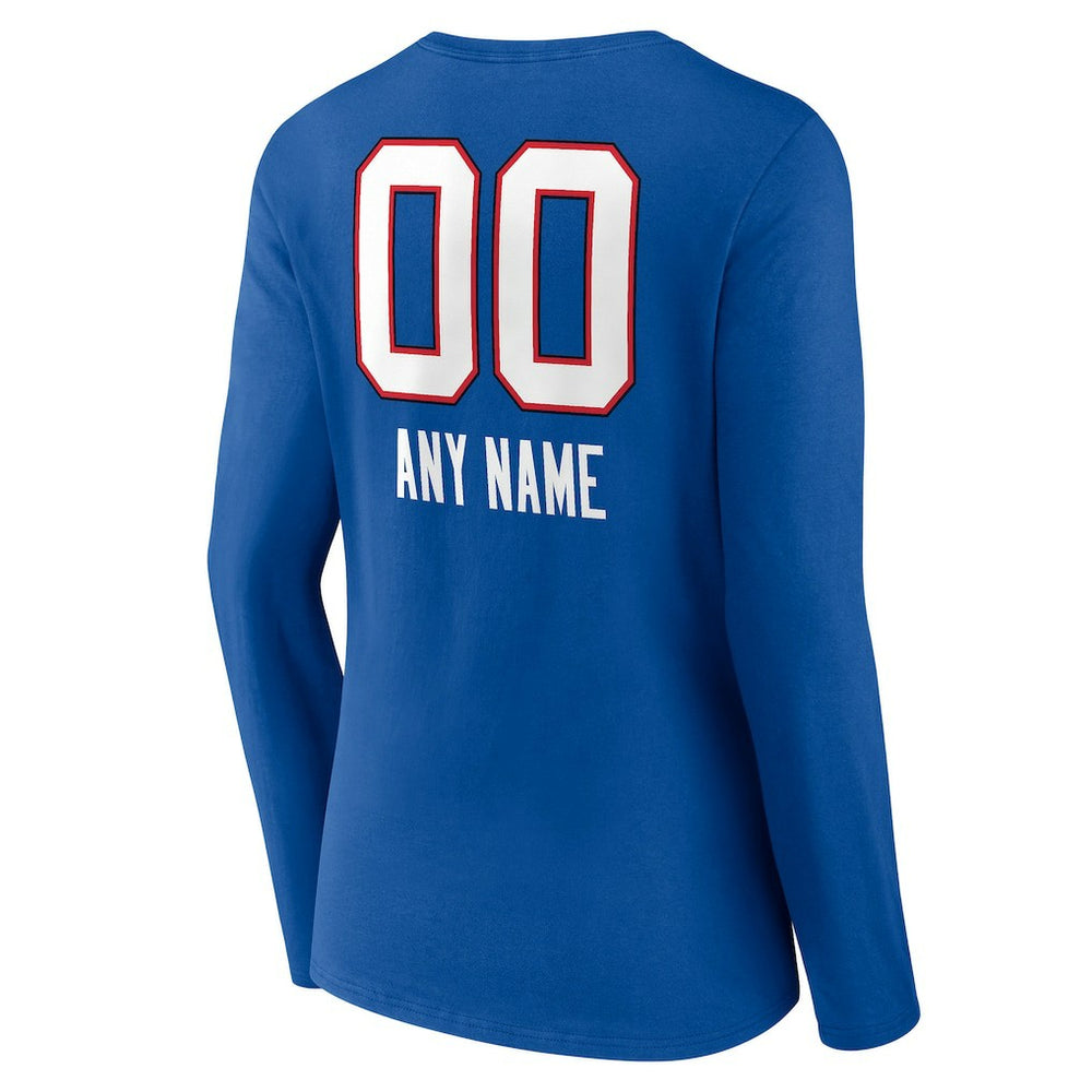 Women's Personalized Name & Number Team Wordmark Long Sleeve V-Neck T-Shirt - Buffalo Bills