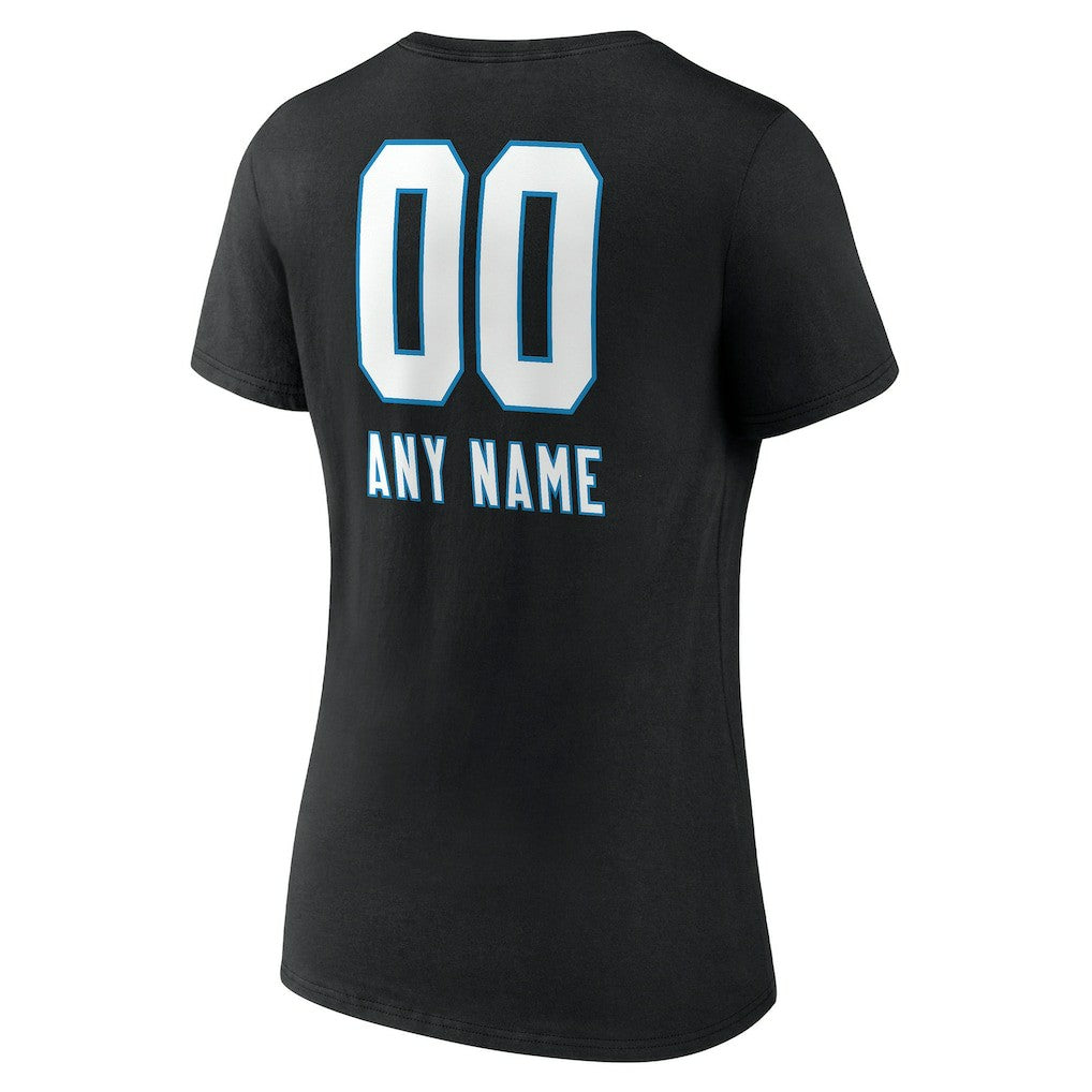 Women's Personalized Name & Number Team Wordmark V-Neck T-Shirt - Carolina Panthers