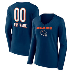 Women's Personalized Name & Number Team Wordmark Long Sleeve V-Neck T-Shirt - Chicago Bears