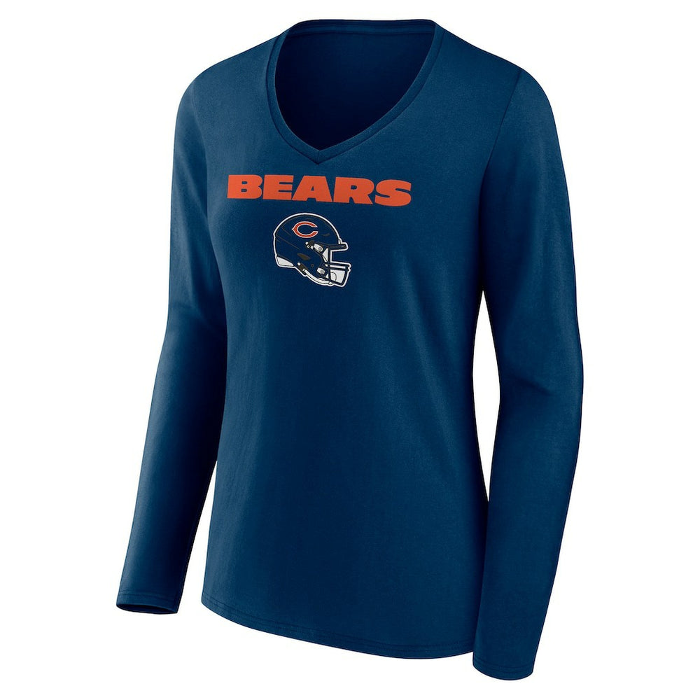 Women's Personalized Name & Number Team Wordmark Long Sleeve V-Neck T-Shirt - Chicago Bears