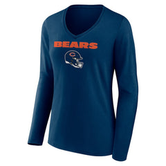 Women's Personalized Name & Number Team Wordmark Long Sleeve V-Neck T-Shirt - Chicago Bears