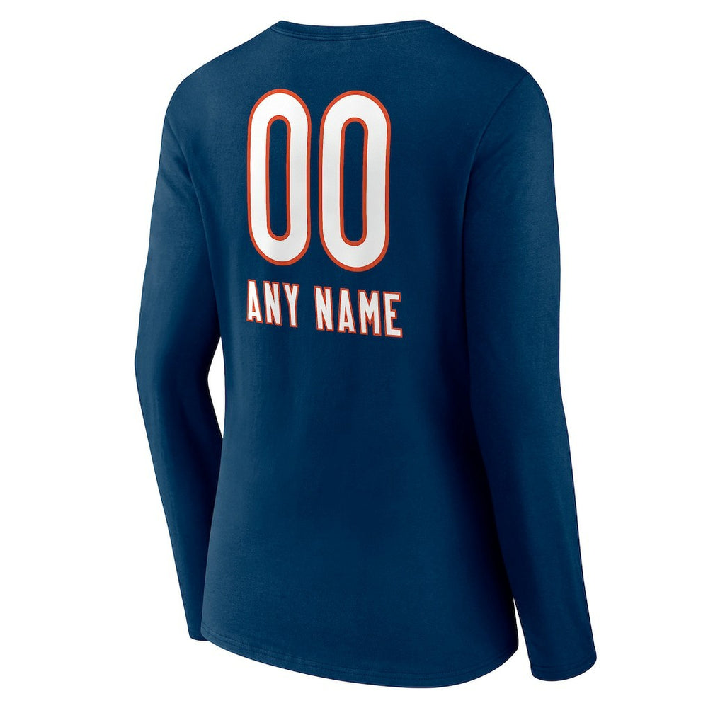 Women's Personalized Name & Number Team Wordmark Long Sleeve V-Neck T-Shirt - Chicago Bears