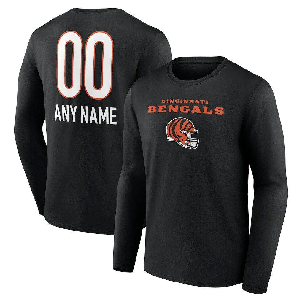 Personalized Name & Number Team Wordmark Long Sleeve T-Shirt - Cincinnati Bengals