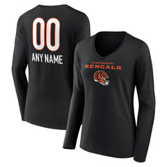 Women's Personalized Name & Number Team Wordmark Long Sleeve V-Neck T-Shirt - Cincinnati Bengals