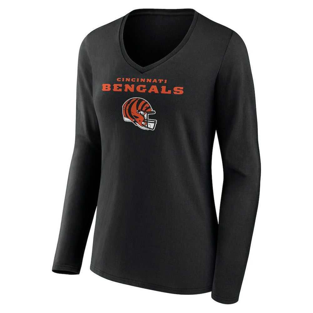 Women's Personalized Name & Number Team Wordmark Long Sleeve V-Neck T-Shirt - Cincinnati Bengals