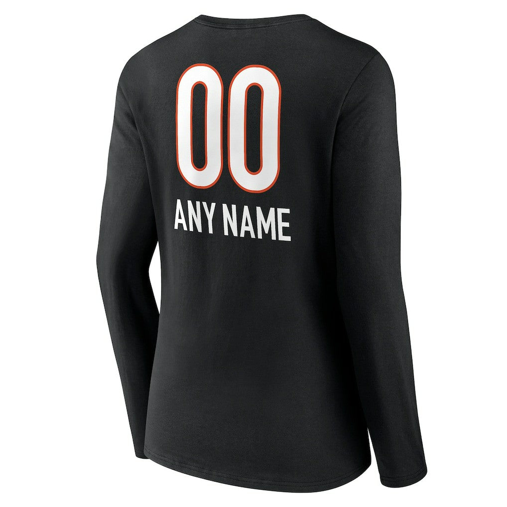 Women's Personalized Name & Number Team Wordmark Long Sleeve V-Neck T-Shirt - Cincinnati Bengals