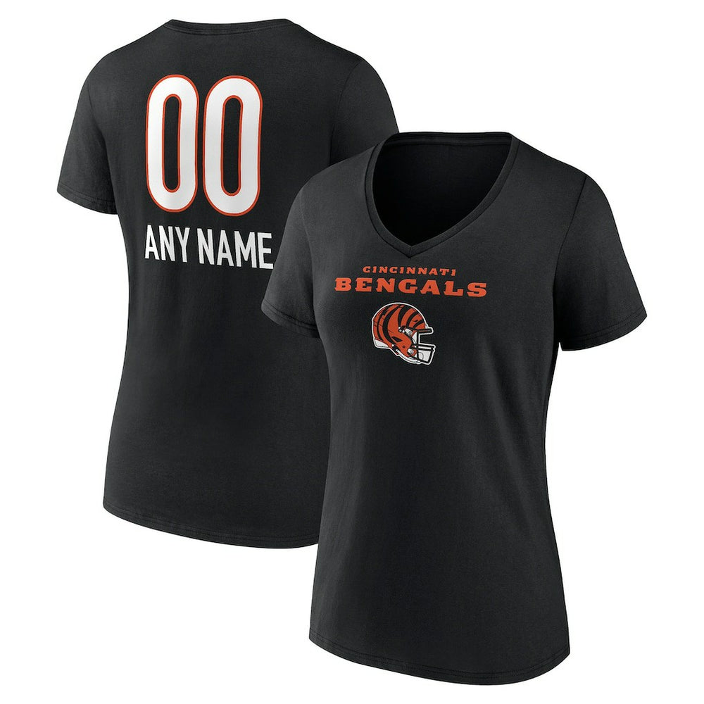 Women's Personalized Name & Number Team Wordmark V-Neck T-Shirt - Cincinnati Bengals