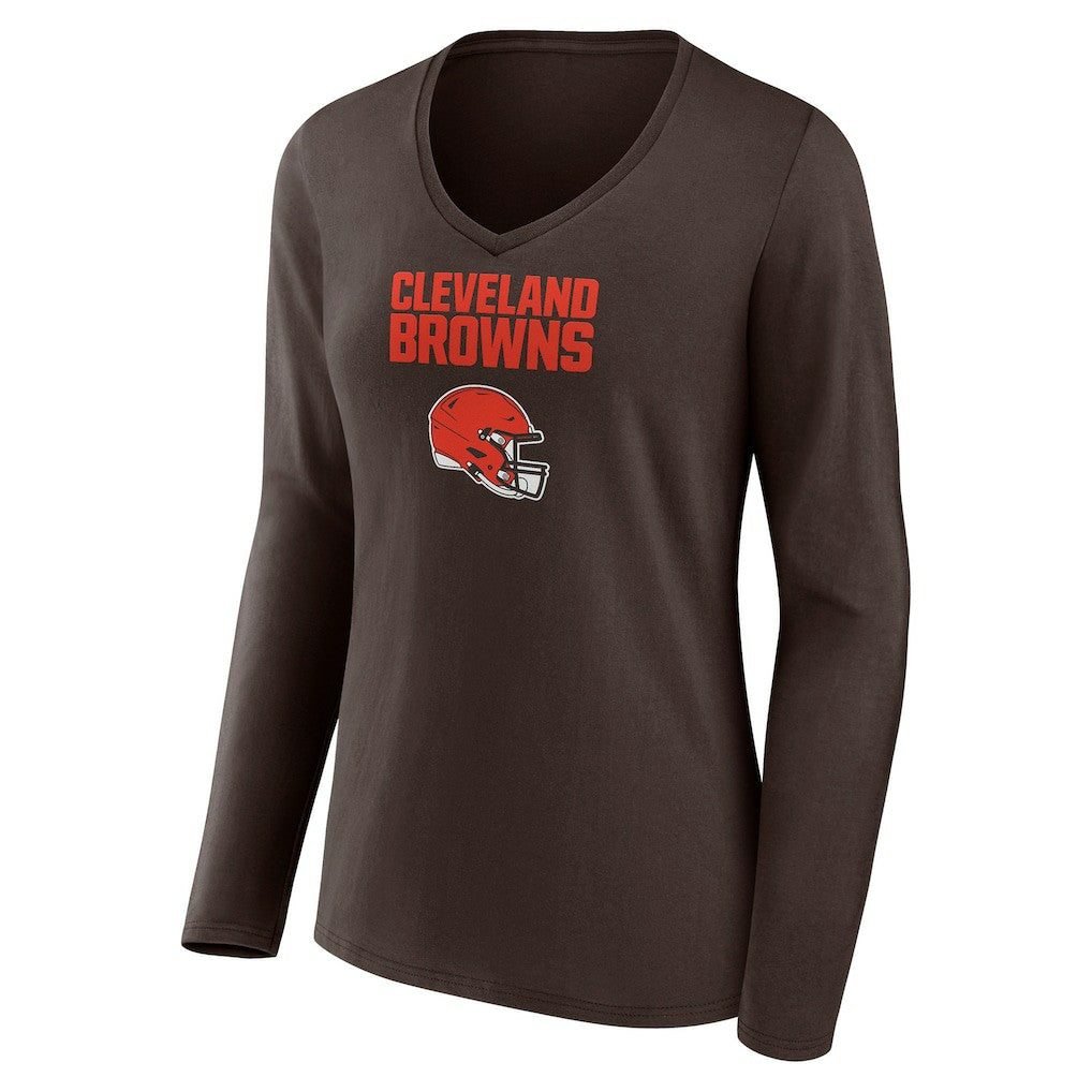 Women's Personalized Name & Number Team Wordmark Long Sleeve V-Neck T-Shirt - Cleveland Browns