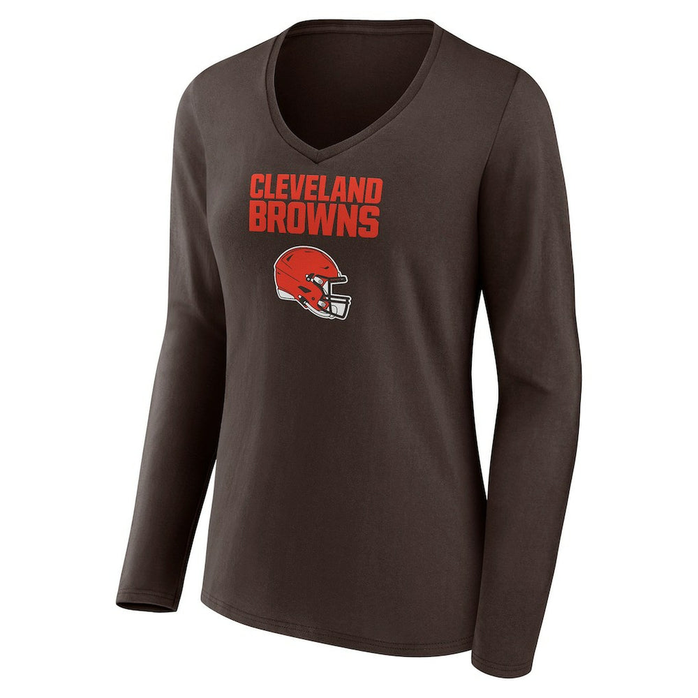 Women's Personalized Name & Number Team Wordmark Long Sleeve V-Neck T-Shirt - Cleveland Browns