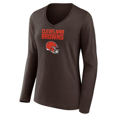 Women's Personalized Name & Number Team Wordmark Long Sleeve V-Neck T-Shirt - Cleveland Browns