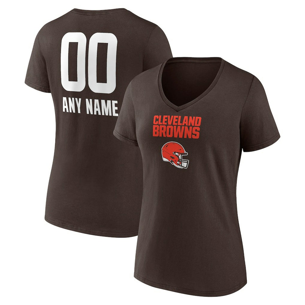 Women's Personalized Name & Number Team Wordmark V-Neck T-Shirt - Cleveland Browns