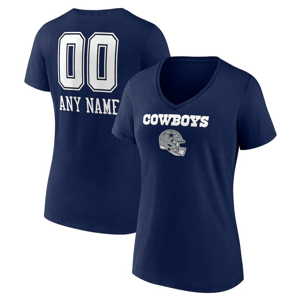 Women's Personalized Name & Number Team Wordmark V-Neck T-Shirt - Dallas Cowboys