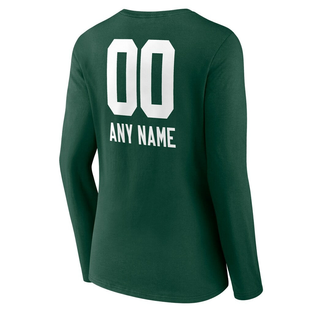 Women's Personalized Name & Number Team Wordmark Long Sleeve V-Neck T-Shirt - Green Bay Packers