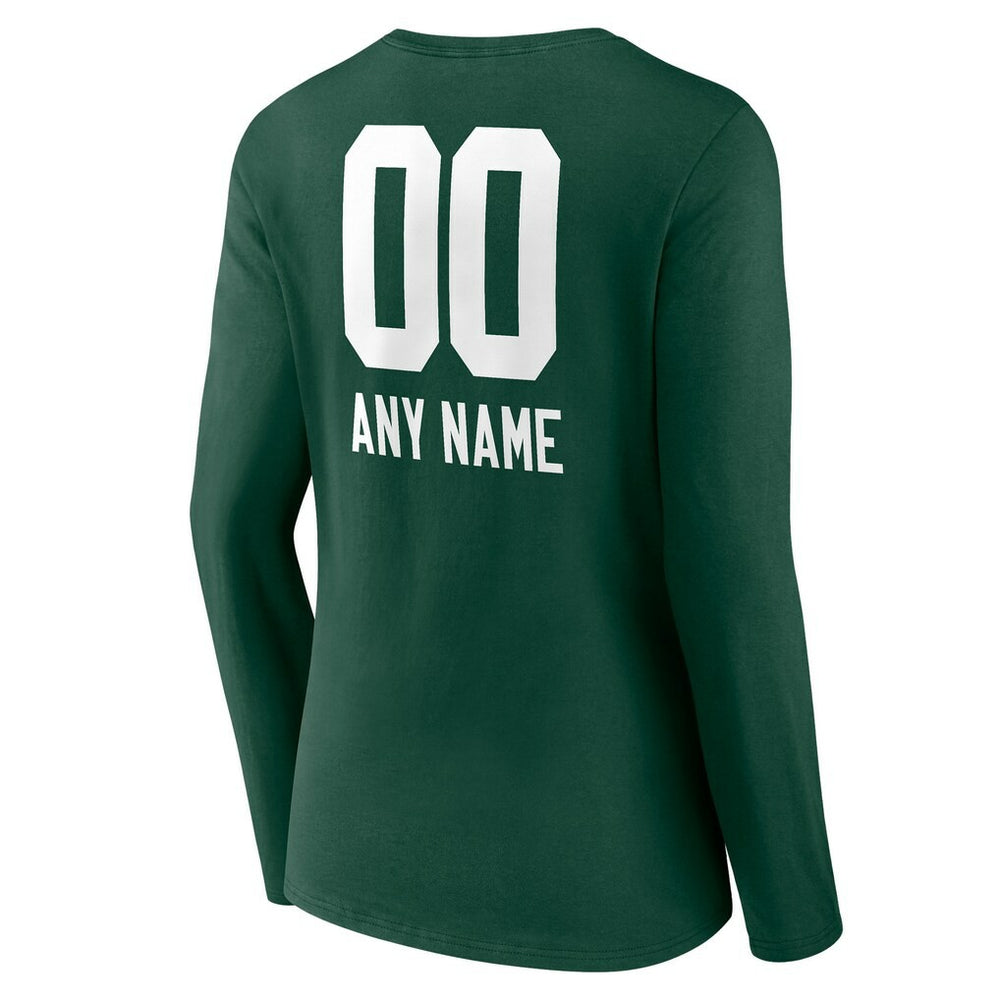 Women's Personalized Name & Number Team Wordmark Long Sleeve V-Neck T-Shirt - Green Bay Packers