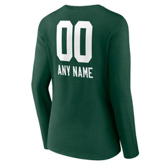 Women's Personalized Name & Number Team Wordmark Long Sleeve V-Neck T-Shirt - Green Bay Packers