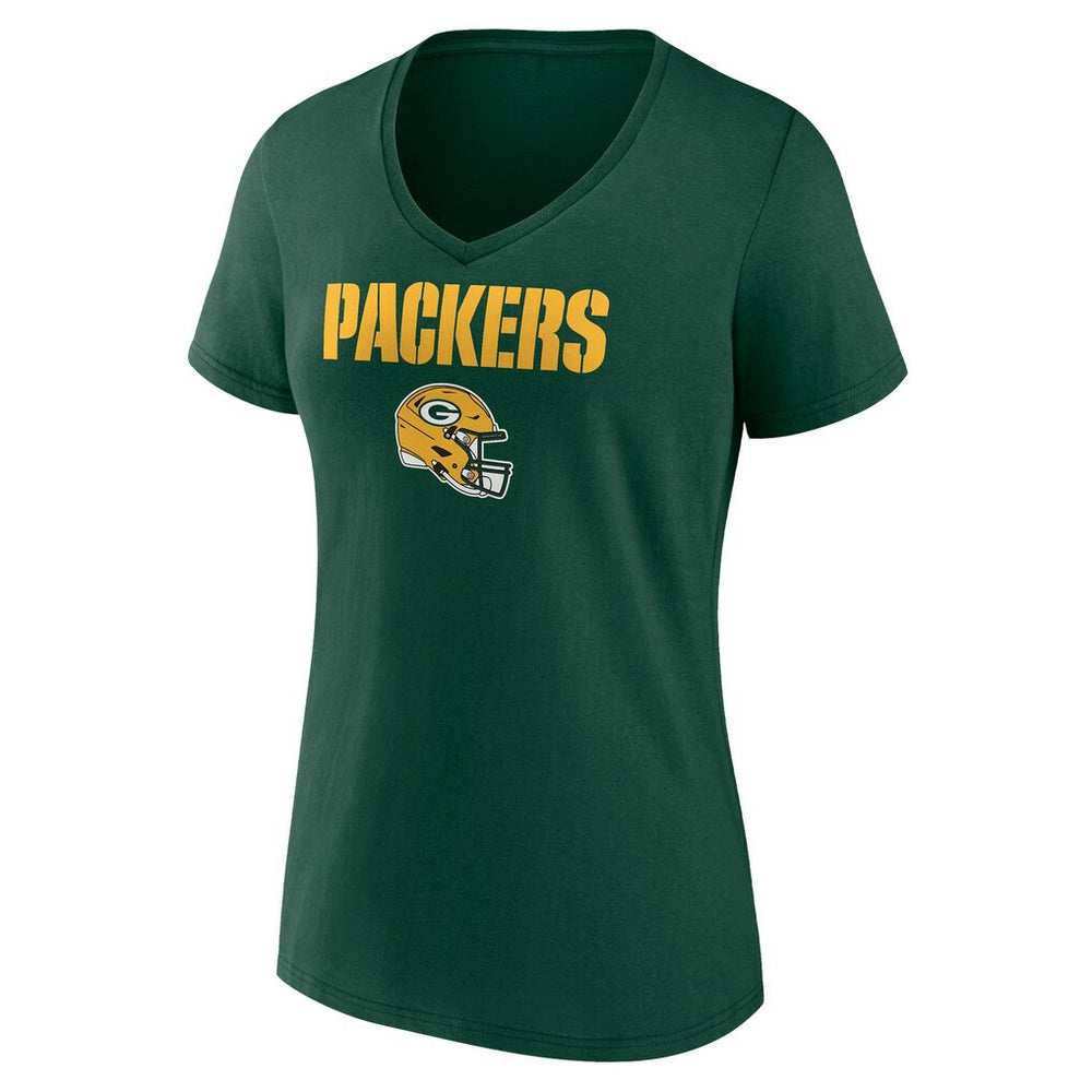 Women's Personalized Name & Number Team Wordmark V-Neck T-Shirt - Green Bay Packers
