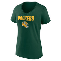 Women's Personalized Name & Number Team Wordmark V-Neck T-Shirt - Green Bay Packers