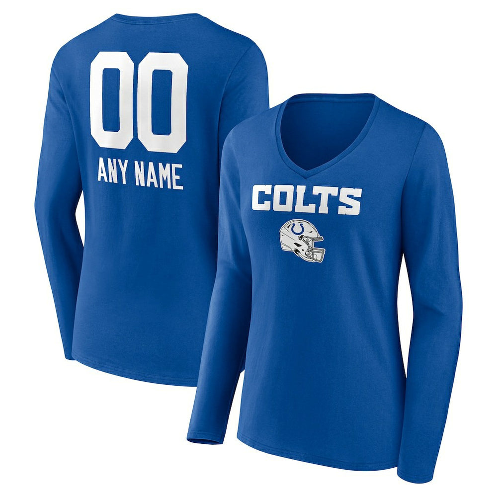 Women's Personalized Name & Number Team Wordmark Long Sleeve V-Neck T-Shirt - Indianapolis Colts