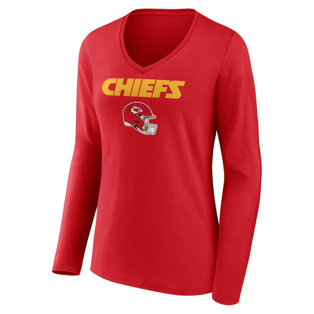 Women's Personalized Name & Number Team Wordmark Long Sleeve V-Neck T-Shirt - Kansas City Chiefs