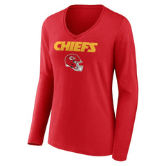 Women's Personalized Name & Number Team Wordmark Long Sleeve V-Neck T-Shirt - Kansas City Chiefs