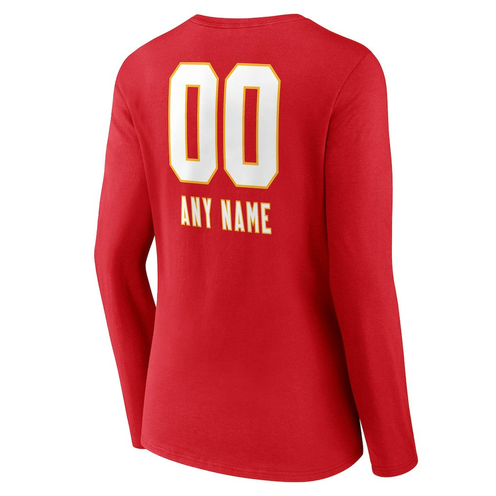 Women's Personalized Name & Number Team Wordmark Long Sleeve V-Neck T-Shirt - Kansas City Chiefs