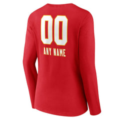 Women's Personalized Name & Number Team Wordmark Long Sleeve V-Neck T-Shirt - Kansas City Chiefs