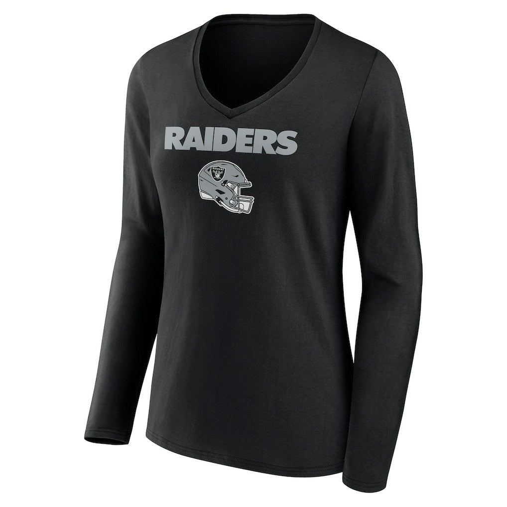 Women's Personalized Name & Number Team Wordmark Long Sleeve V-Neck T-Shirt - Las Vegas Raiders