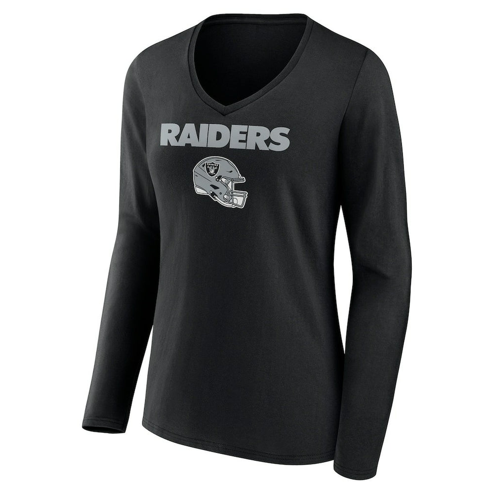 Women's Personalized Name & Number Team Wordmark Long Sleeve V-Neck T-Shirt - Las Vegas Raiders
