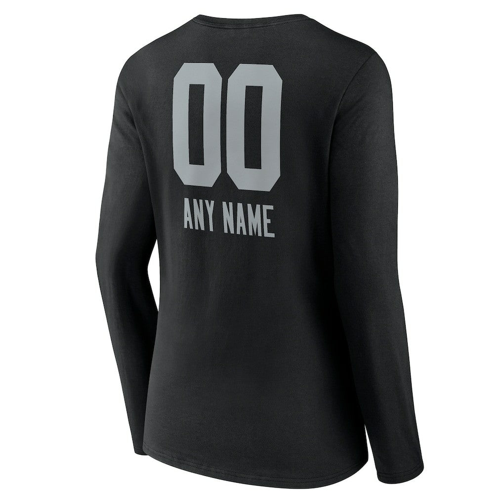 Women's Personalized Name & Number Team Wordmark Long Sleeve V-Neck T-Shirt - Las Vegas Raiders