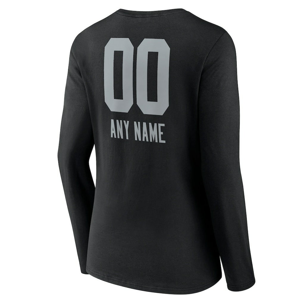 Women's Personalized Name & Number Team Wordmark Long Sleeve V-Neck T-Shirt - Las Vegas Raiders