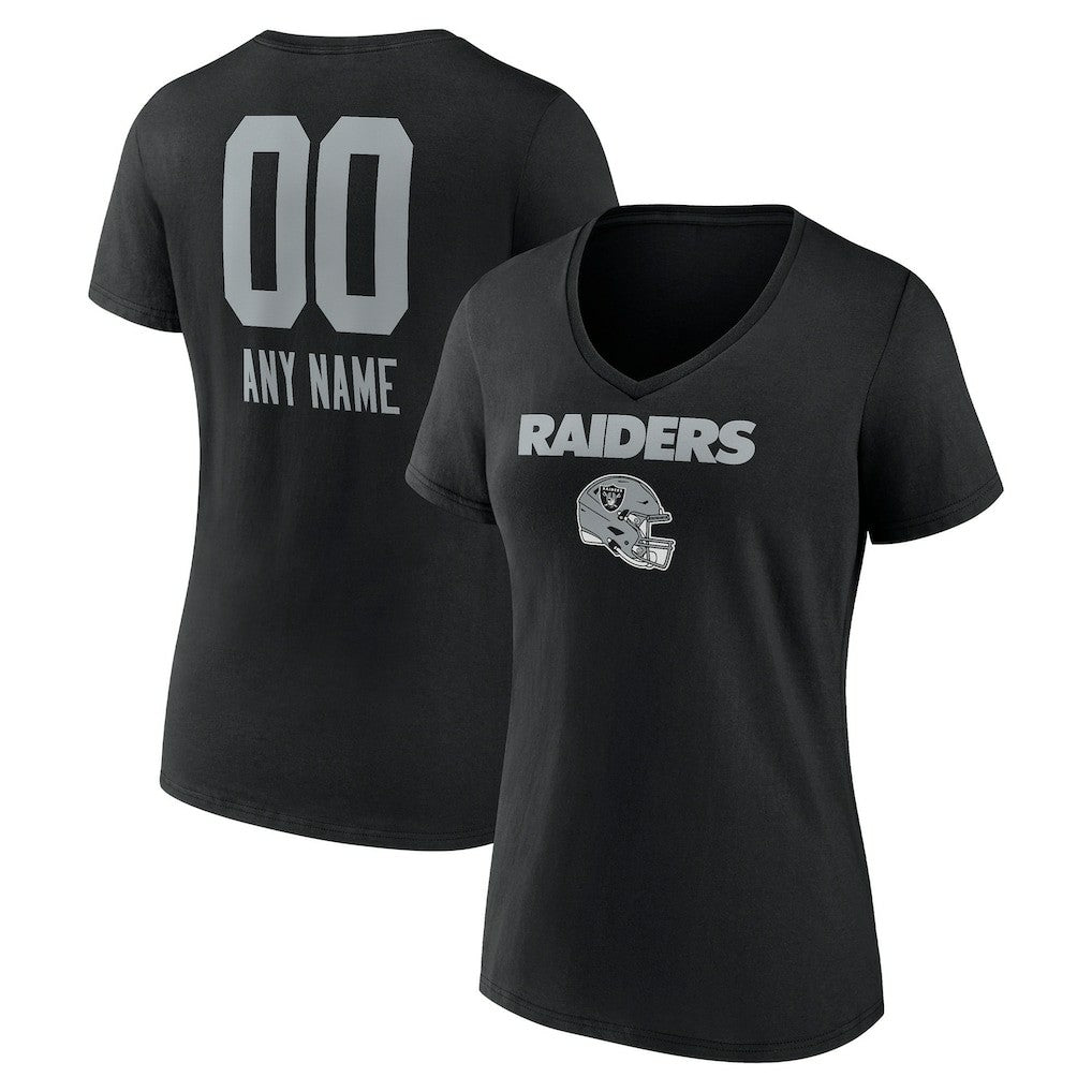 Women's Personalized Name & Number Team Wordmark V-Neck T-Shirt - Las Vegas Raiders