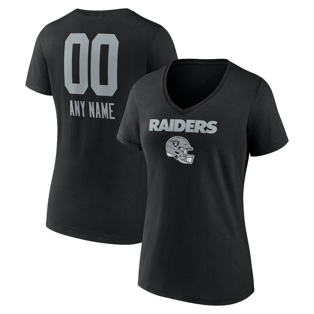 Women's Personalized Name & Number Team Wordmark V-Neck T-Shirt - Las Vegas Raiders