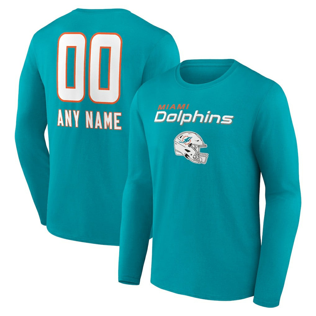 Personalized Name & Number Team Wordmark Long Sleeve T-Shirt - Miami Dolphins