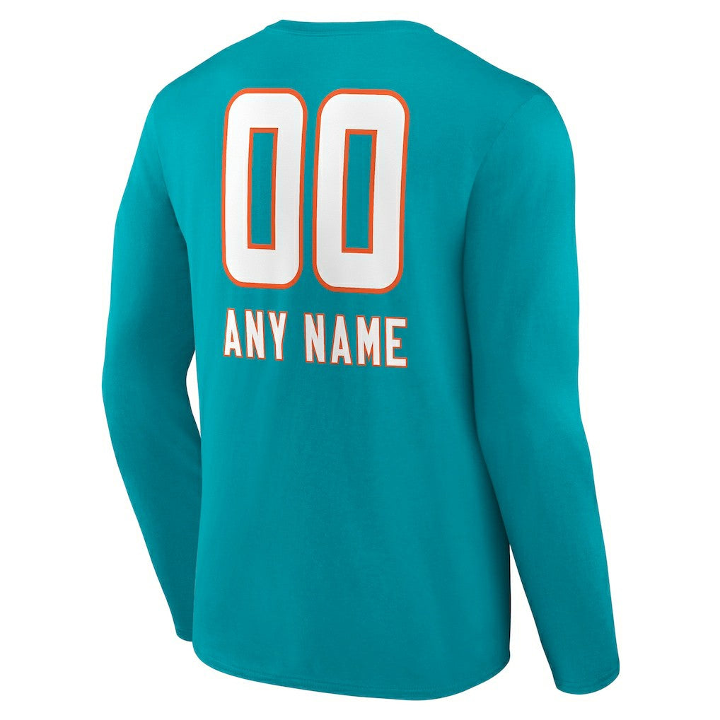 Personalized Name & Number Team Wordmark Long Sleeve T-Shirt - Miami Dolphins