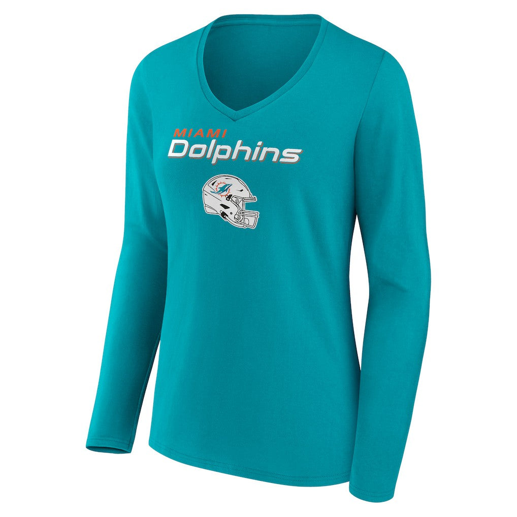 Women's Personalized Name & Number Team Wordmark Long Sleeve V-Neck T-Shirt - Miami Dolphins