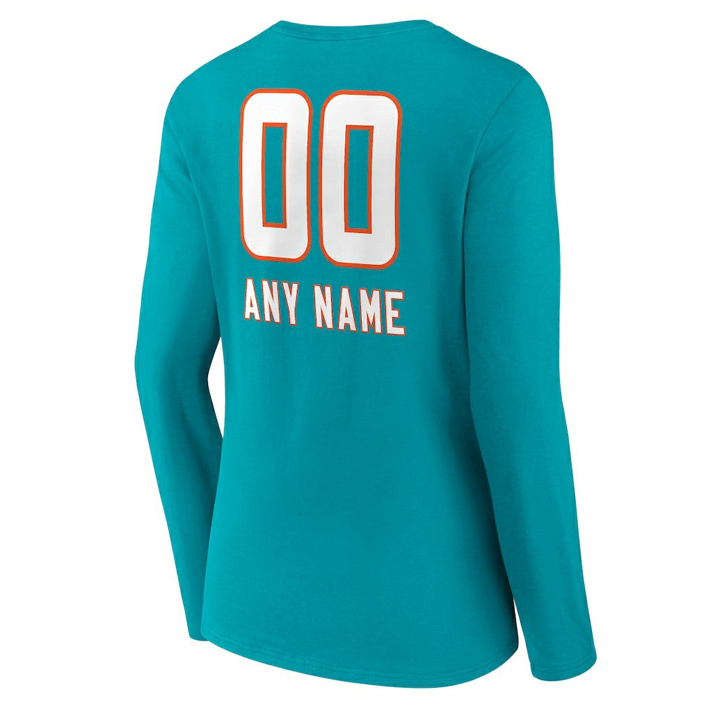 Women's Personalized Name & Number Team Wordmark Long Sleeve V-Neck T-Shirt - Miami Dolphins