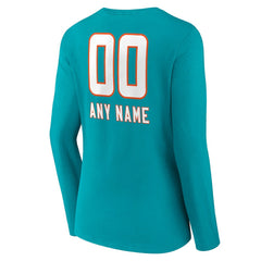 Women's Personalized Name & Number Team Wordmark Long Sleeve V-Neck T-Shirt - Miami Dolphins