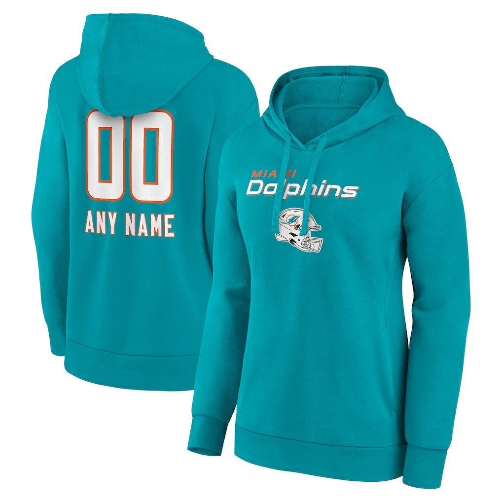 Women's Personalized Name & Number Team Wordmark Pullover Hoodie - Miami Dolphins