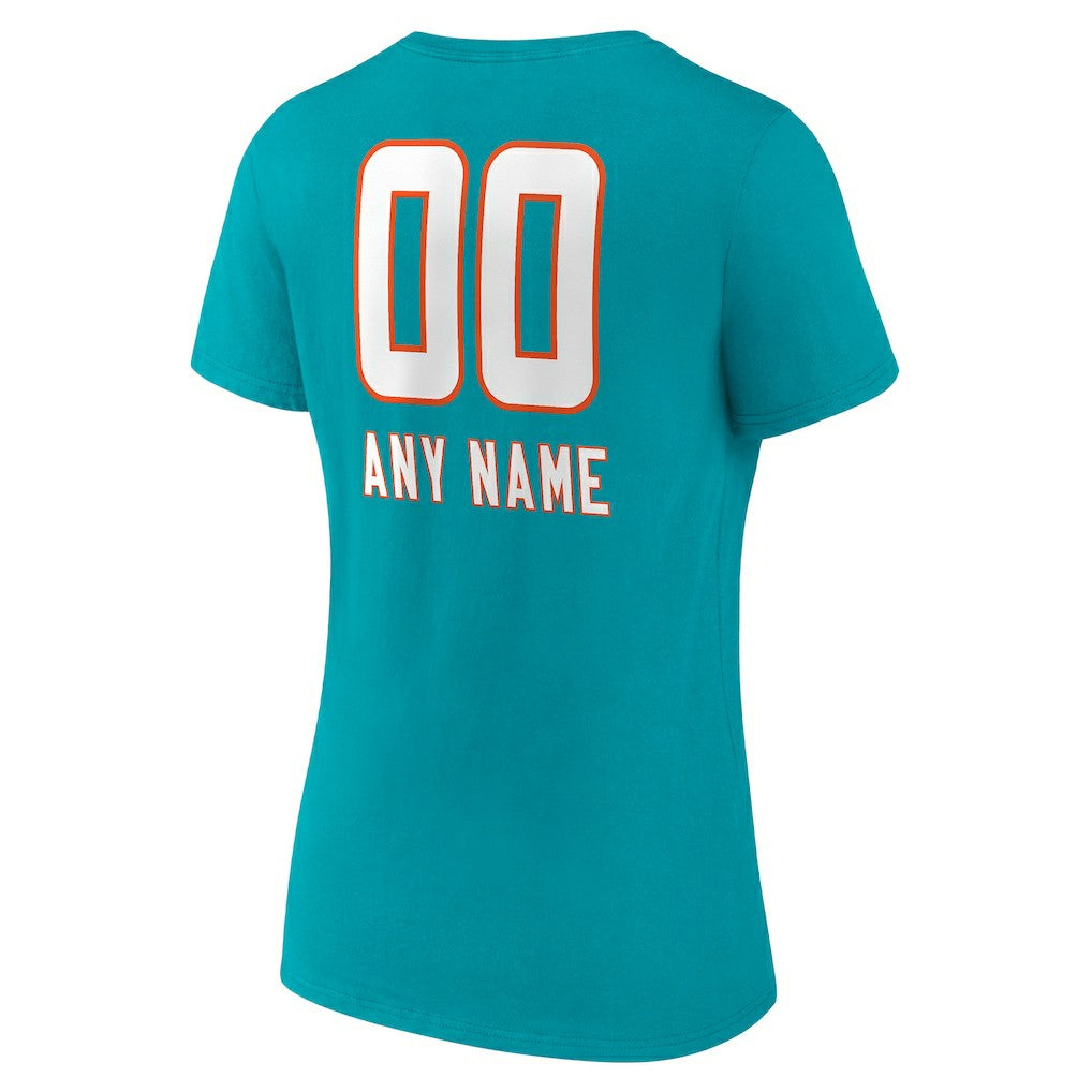 Women's Personalized Name & Number Team Wordmark V-Neck T-Shirt - Miami Dolphins